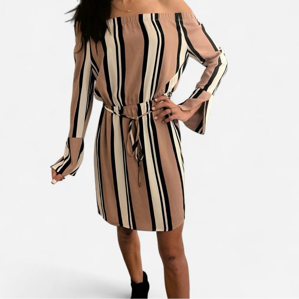 Dynamite Striped Off-Shoulder Dress